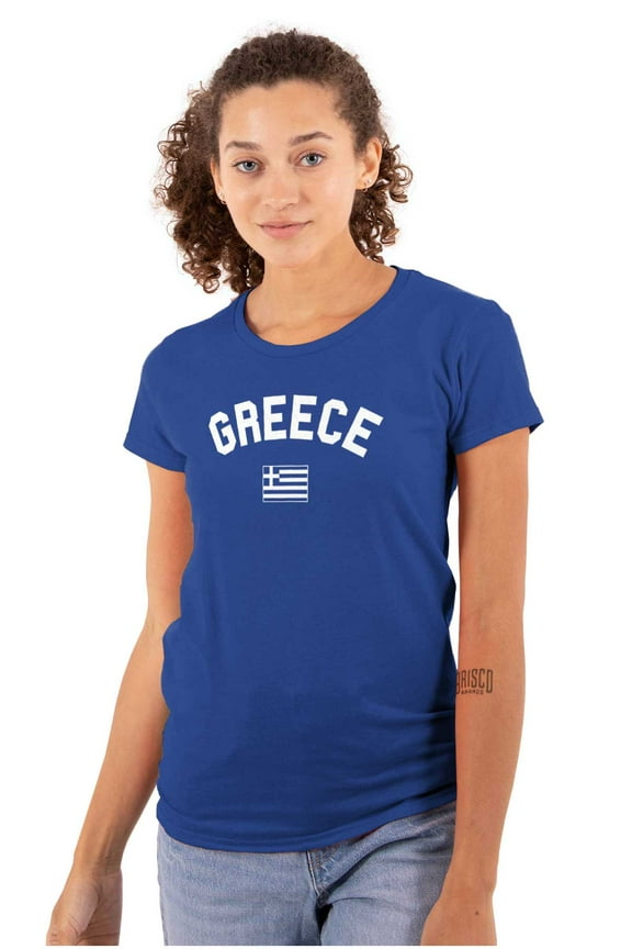 Greece Country Flag Soccer Fan Pride Womens Slim Fit Graphic Tee Brisco Brands S