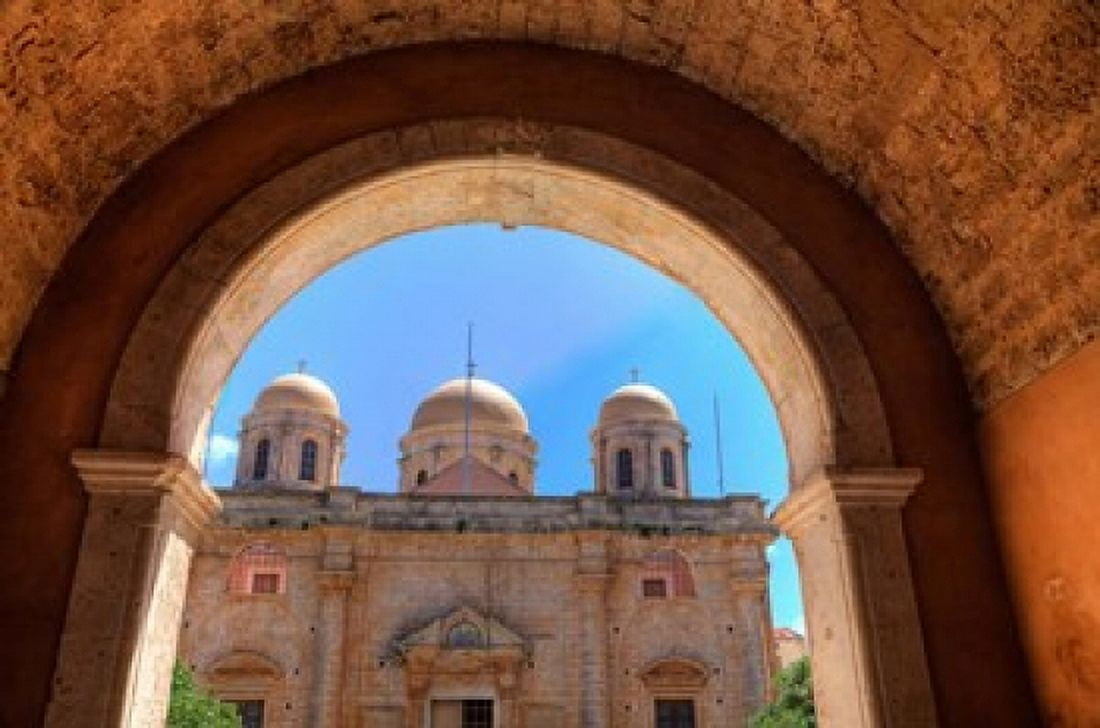 Greece Crete Archway into Monastery near Chania Canvas Art - Darrell Gulin DanitaDelimont (34 x 23)