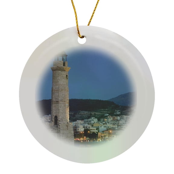 Greece, Crete, Rethymno Venetian Harbor Lighthouse - Eu12 Wbi1618 - Walter Bibikow, Circle Porcelain Ornament