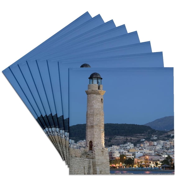 Greece, Crete, Rethymno Venetian Harbor Lighthouse - Eu12 Wbi1618 - Walter Bibikow, set of 8 Ceramic Tile Coasters