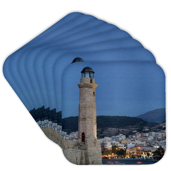 Greece, Crete, Rethymno Venetian Harbor Lighthouse - Eu12 Wbi1618 - Walter Bibikow, set of 8 Coasters - Soft