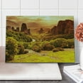 thumbnail image 1 of Greece Cutting Board, Meteora Monasteries in Greece Architecture Tourist Attractions, Decorative Tempered Glass Cutting and Serving Board, Large Size, Earth Yellow and Mustard, by Ambesonne, 1 of 1
