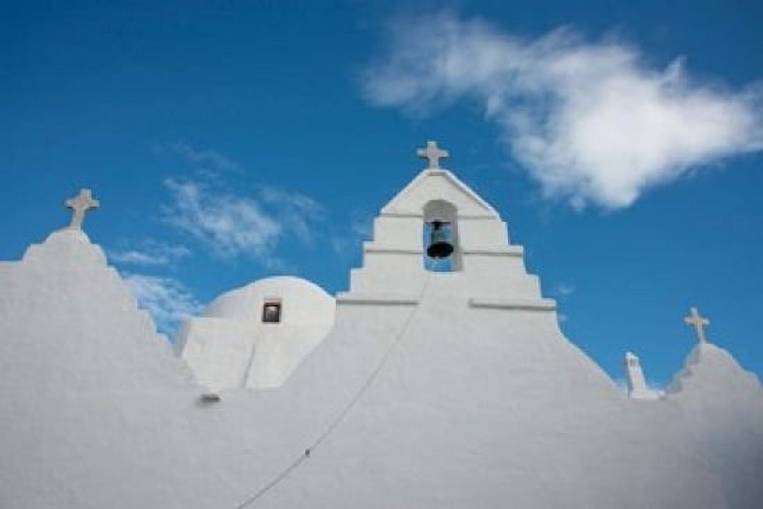 Greece Cyclades Mykonos Hora Church rooftop with Bell Tower Canvas Art - Cindy Miller Hopkins DanitaDelimont (18 x 12)