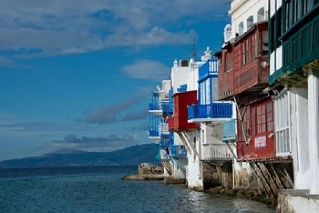 Greece Cyclades Mykonos Hora Little Venice area Canvas Art - Cindy Miller Hopkins DanitaDelimont (18 x 12)