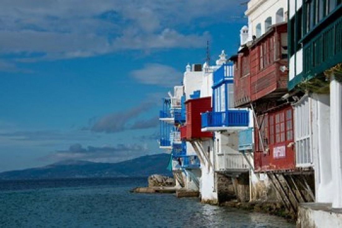 Greece Cyclades Mykonos Hora Little Venice area Canvas Art - Cindy Miller Hopkins DanitaDelimont (37 x 25)