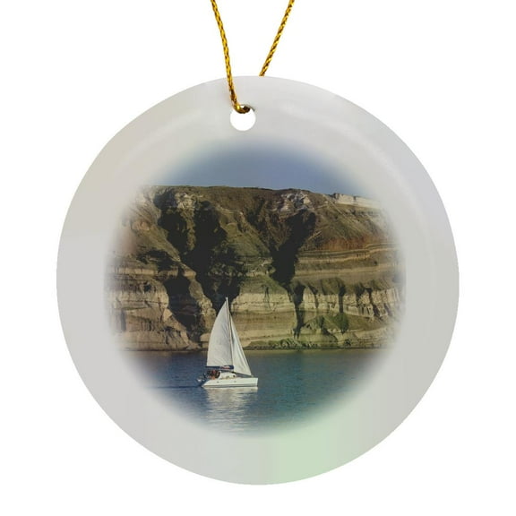 3drose, Greece, Cyclades, Santorini, Sailing - Eu12 Cmi0626 - Cindy Miller Hopkins, Circle Porcelain Ornament
