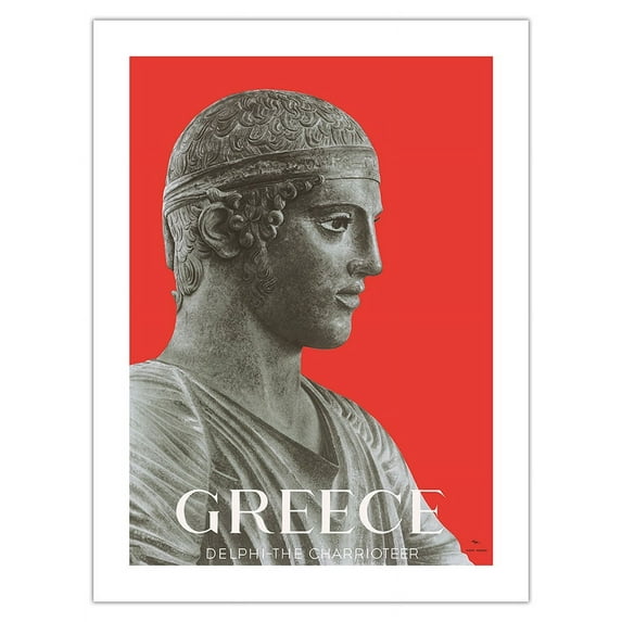 Greece - Delphi the Charioteer - Delphi Archaeological Museum - Vintage Travel Poster by Spyros Meletzis 1956 - Bamboo Fine Art 290gsm Paper Print (Unframed) 18x24in