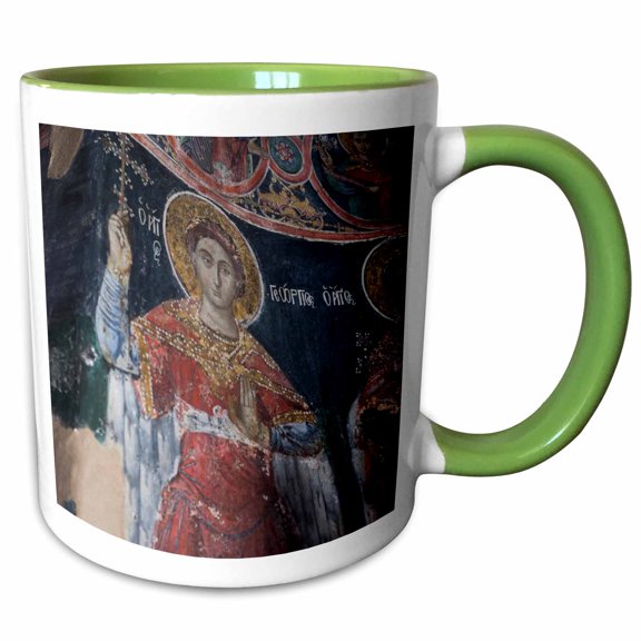 3drose, Greece, Epirus, Moni Tsoukas Monastery, Fresco of Saint George, 11oz Two-tone Green Mug