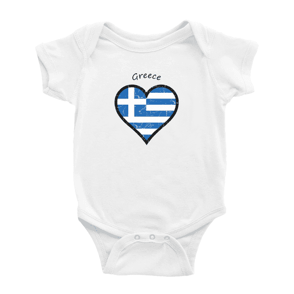 Greece Flag Heart Love Cute Baby Bodysuit Boy Girl Clothes