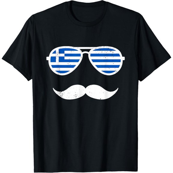 Greece Flag Mustache Sunglasses Funny Greek Easter Novelty T-Shirt100% pure cotton