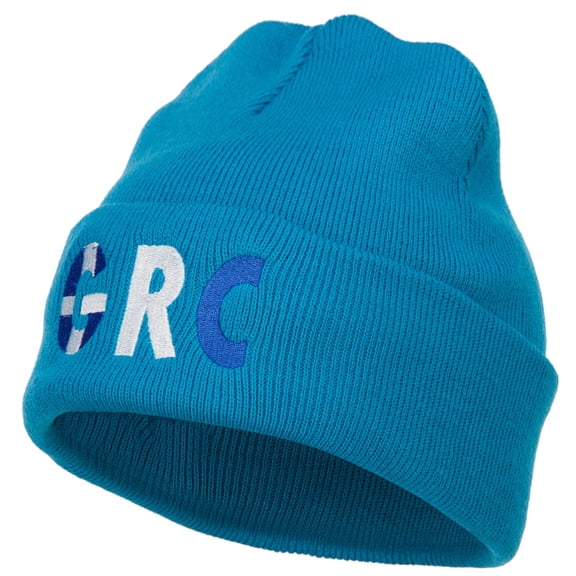 Greece GRC Flag Embroidered Long Beanie - Aqua OSFM