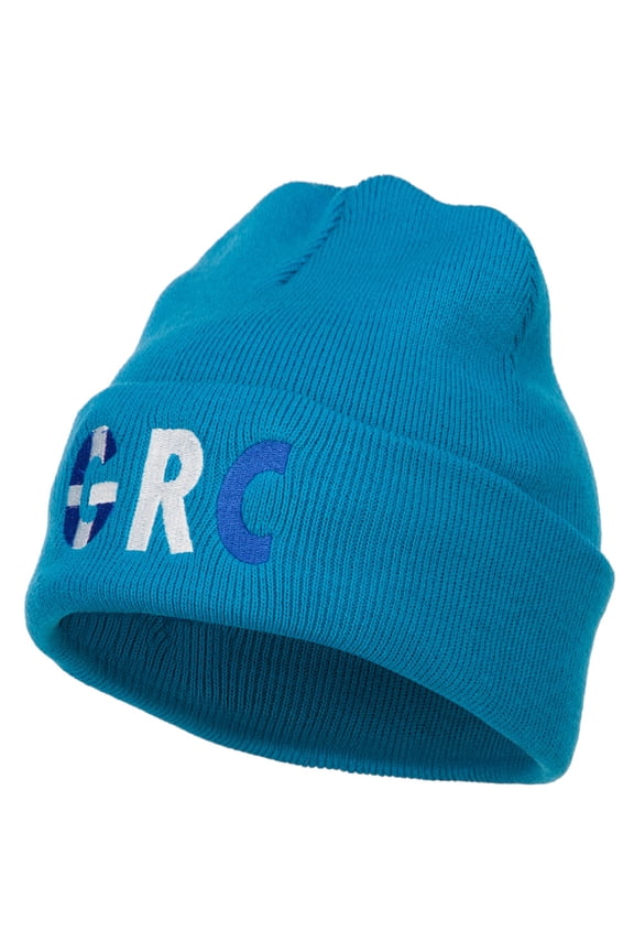 Greece GRC Flag Embroidered Long Beanie - Aqua OSFM