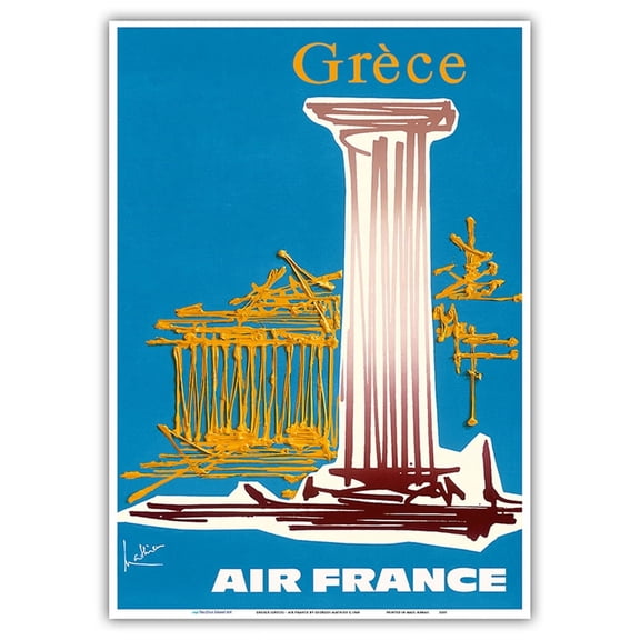 Greece (Gréce) - France - Vintage Airline Travel Poster by Georges Mathieu c.1968 - Master Art Print 10in x 14in