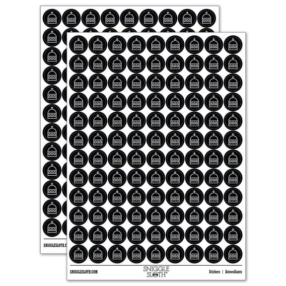 Greece Greek Symbol Church Dome 200+ Round Stickers - Black - Gloss Finish - 0.50" Size