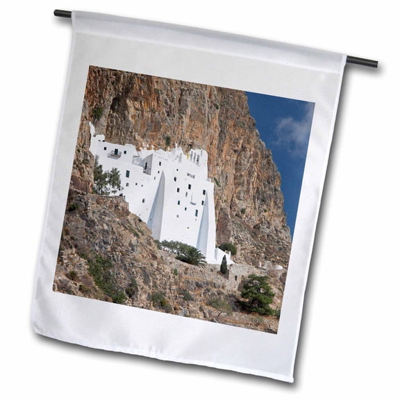 3dRose, Greece, Hozoviotissa Greek Orthodox Monastery - EU12 BJA0234 - Jaynes Gallery, 12 x 18 inch Garden Flag