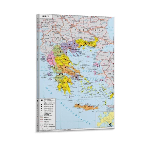 Greece Map Poster Gifts Canvas Painting Poster Wall Art Decorative Picture Prints Modern Decor 08x12inch(20x30cm)