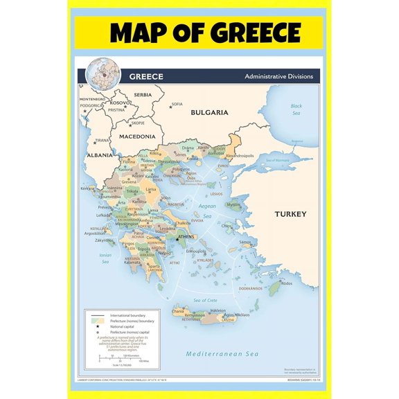 Greece Map Poster - Laminated Wall Map - 20x30 - Ideal for Classrooms and Homes – Features Bright Colors and Vivid Imagery