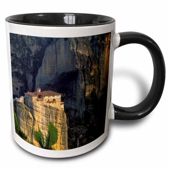 3drose, Greece, Meteora. Christian Monastery Atop Rock Formation., 11oz Two-tone Black Mug