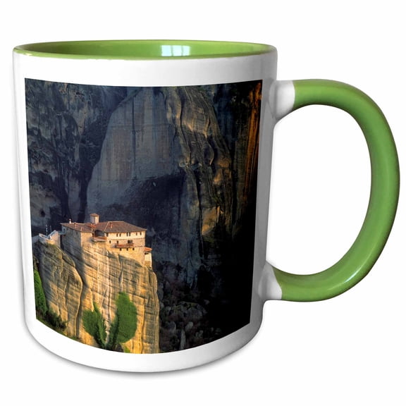 3drose, Greece, Meteora. Christian Monastery Atop Rock Formation., 11oz Two-tone Green Mug