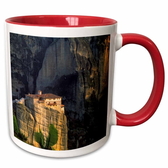 3drose, Greece, Meteora. Christian Monastery Atop Rock Formation., 11oz Two-tone Red Mug