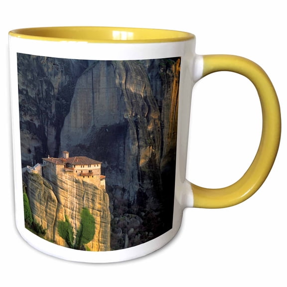 3drose, Greece, Meteora. Christian Monastery Atop Rock Formation., 11oz Two-tone Yellow Mug