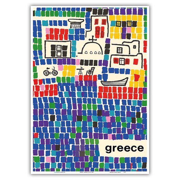 Greece - Mosaic City - Vintage Travel Poster c.1963 - Master Art Print 10in x 14in