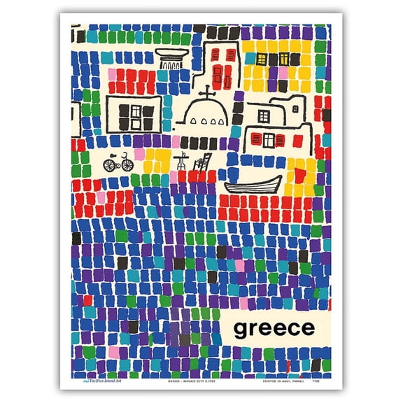 Greece - Mosaic City - Vintage Travel Poster c.1963 - Master Art Print (Unframed) 9in x 12in