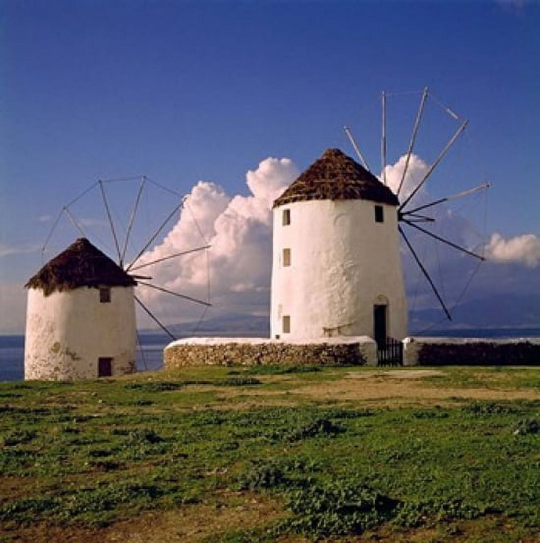 Greece Mykonos White-washed Windmills Canvas Art - Ric Ergenbright DanitaDelimont (34 x 35)