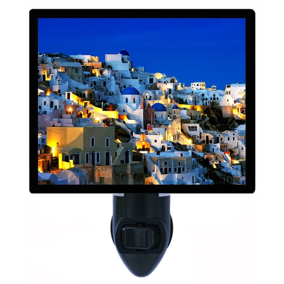 Night Light - Santorini. | Greece Theme, Includes Free Switchable Insert, 4W Bulb, E12 Base