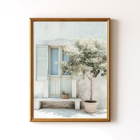 Greece Olive Tree Courtyard Print, Unframed Paper Poster 24x36in