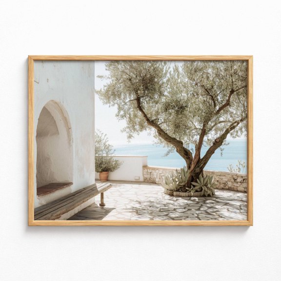 Greece Olive Tree Courtyard Print, Unframed Paper Poster 8x10in