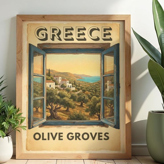 Greece Olive Tree View Travel Poster Print, Greek Island Holiday Art - Greek Rural Print -olive Trees Poster Print- Beautiful Greek Poster , Poster Print Only