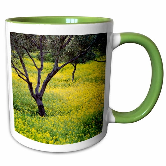 3drose, Greece. Olive Trees Amid Wildflowers., 11oz Two-tone Green Mug