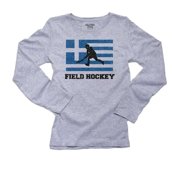 Greece Olympic - Field Hockey - Flag - Silhouette Women's Long Sleeve Grey T-Shirt