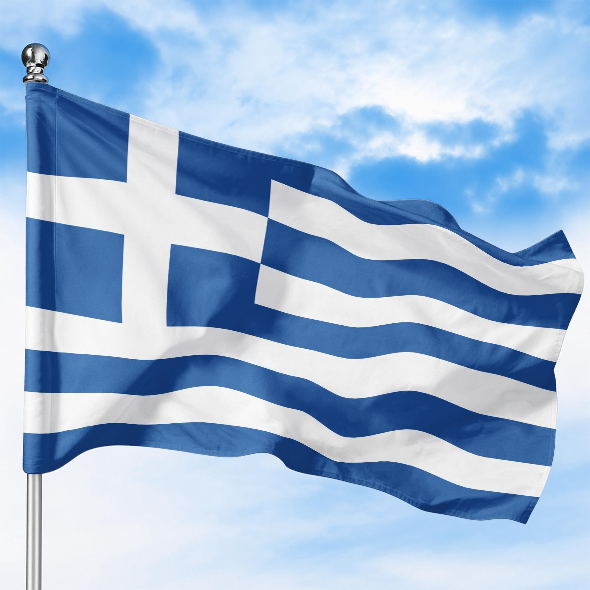 Greece Outdoor Flag (2x3ft) by DreamController - Durable, Fade-Resistant Polyester, Double-Stitched, Brass Grommets - HD Printed Southern Europe Flag - Made in USA