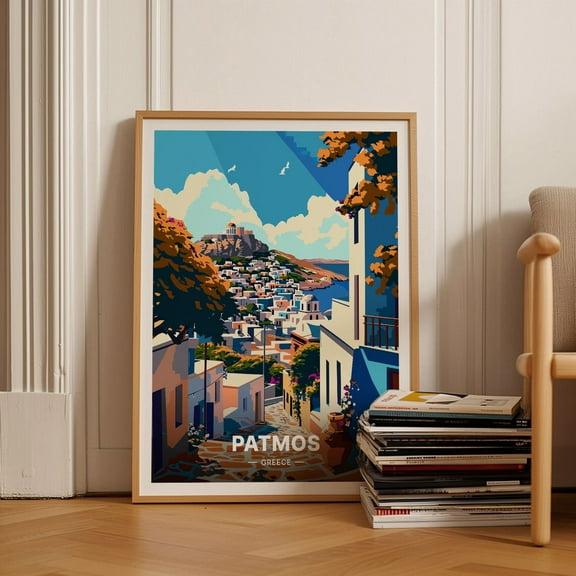 Greece Patmos Travel Greek Island Landscape Wall Decor, Unframed Paper Poster 8x10in