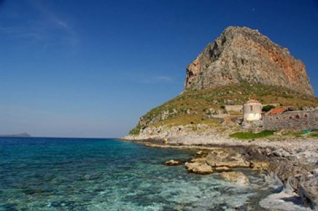 Greece Peloponnese Rock of Monemvasia Canvas Art - Cindy Miller Hopkins DanitaDelimont (34 x 23)