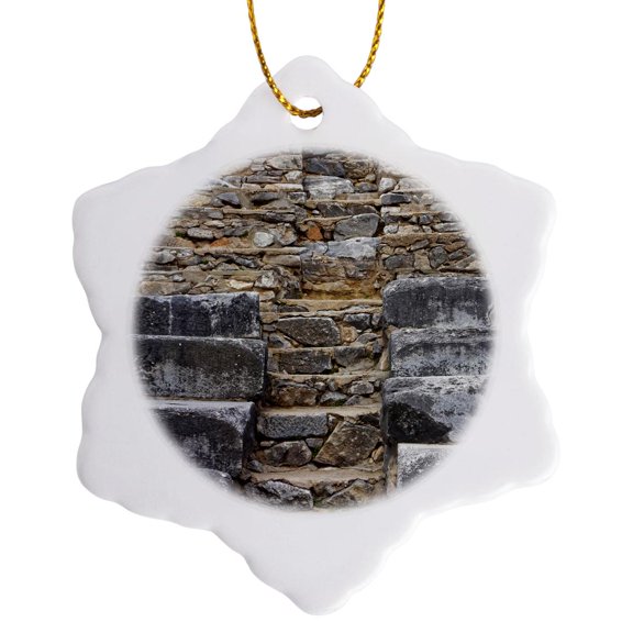3drose, Greece, Philippi. Stairs and Seats at Ruins of Ancient Stadium., 3 inch Snowflake Porcelain Ornament