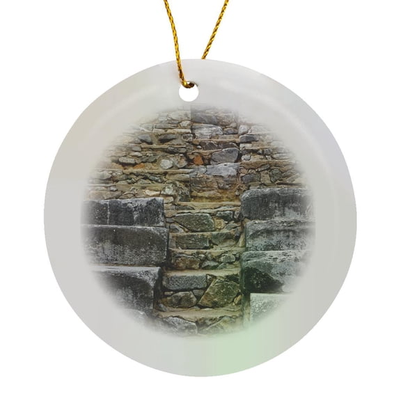 3drose, Greece, Philippi. Stairs and Seats at Ruins of Ancient Stadium., Circle Porcelain Ornament