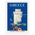 thumbnail image 1 of Greece - Salonica White Tower of Thessaloniki - Vintage Travel Poster by Boswell c.1952 - Fine Art Rolled Canvas Print 27in x 40in, 1 of 4