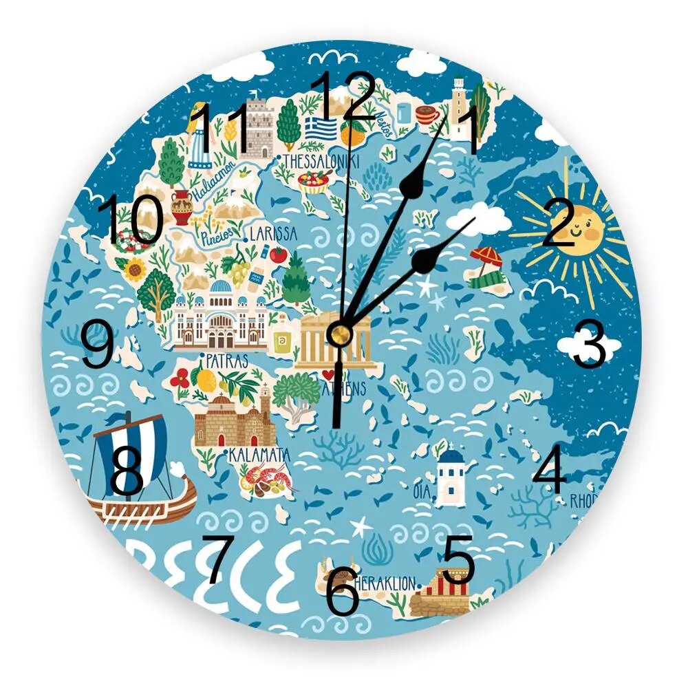 Greece Santorini Blue Roof Church Wall Clock Modern Design Clocks Wall