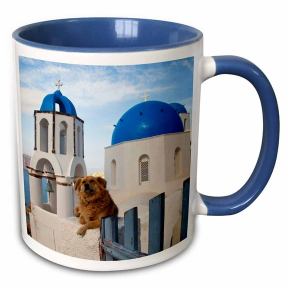 3drose, Greece, Santorini, Oia, Dog, Blue Domed Churches - Eu12 Dgu0358 - Darrell Gulin, 11oz Two-tone Blue Mug