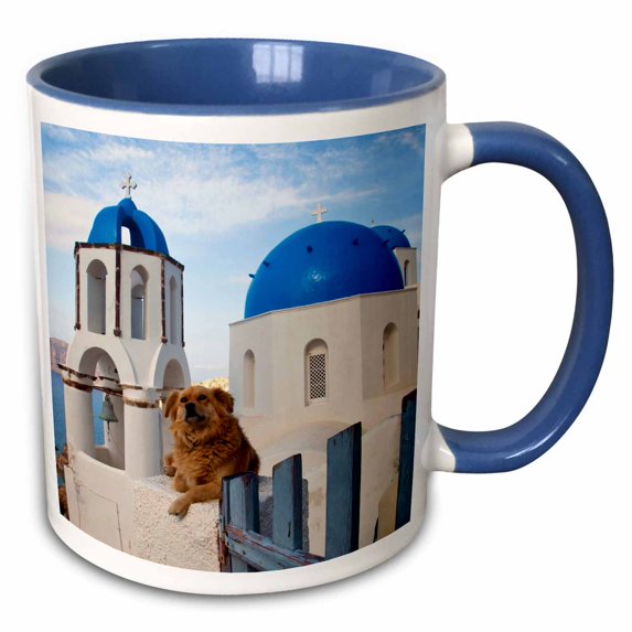 3drose, Greece, Santorini, Oia, Dog, Blue Domed Churches - Eu12 Dgu0358 - Darrell Gulin, 11oz Two-tone Blue Mug