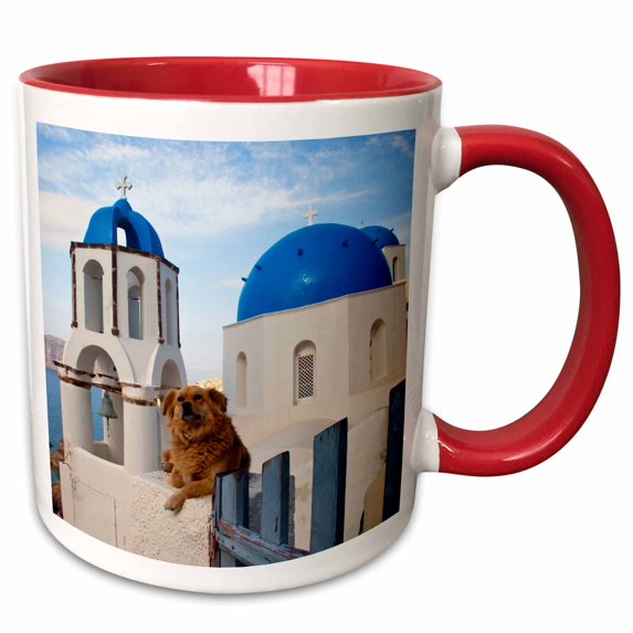 3drose, Greece, Santorini, Oia, Dog, Blue Domed Churches - Eu12 Dgu0358 - Darrell Gulin, 15oz Two-tone Red Mug