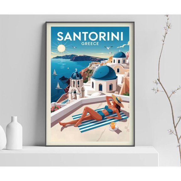 Greece: Santorini Print Countries Of The World Travel Print Vintage Wall Print 328