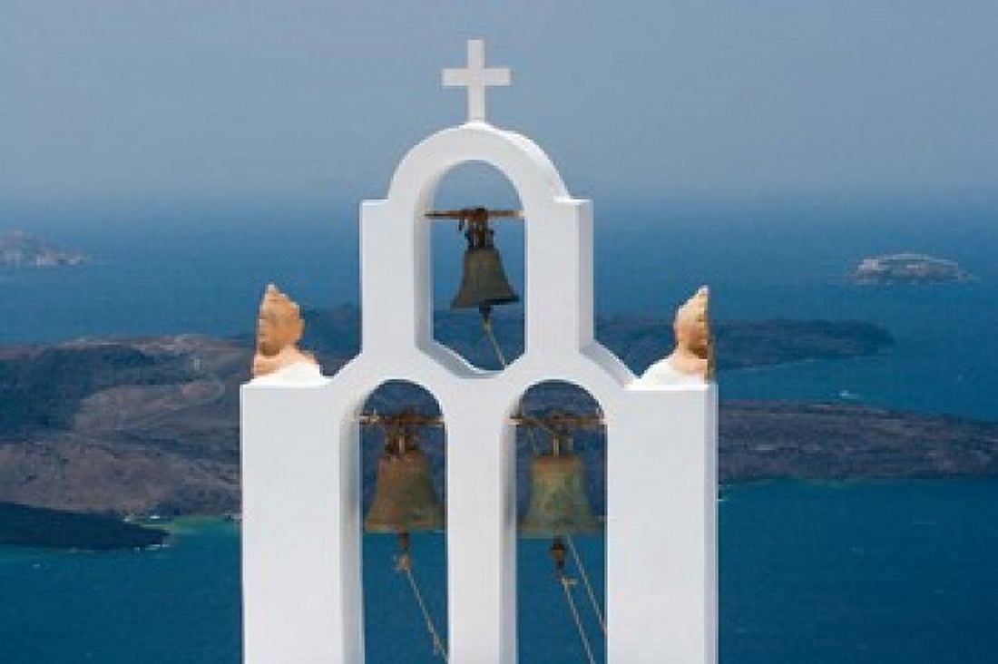 Greece Santorini White Church Bell Tower Canvas Art - Jaynes Gallery DanitaDelimont (34 x 23)
