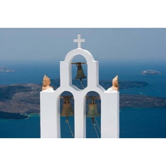 Greece, Santorini White Church Bell Tower Poster Print by Jaynes Gallery (17 x 11)