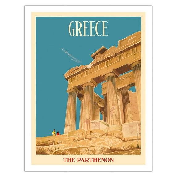 Greece - The Parthenon - Temple of Athena - Vintage Travel Poster by Dick Negus & Philip Sharland c.1954 - Fine Art Matte Paper Print (Unframed) 20x26in