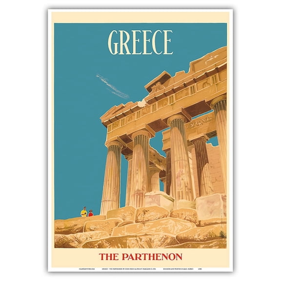 Greece - The Parthenon - Temple of Athena - Vintage Travel Poster by Dick Negus & Philip Sharland c.1954 - Master Art Print 10in x 14in