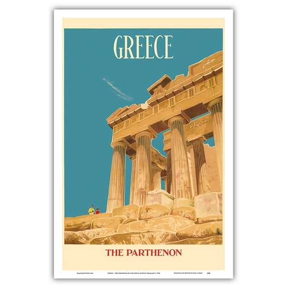 Greece - The Parthenon - Temple of Athena - Vintage Travel Poster by Dick Negus & Philip Sharland c.1954 - Master Art Print (Unframed) 12in x 18in